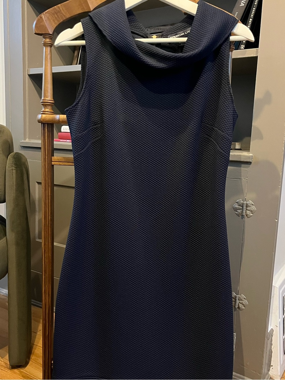 American Living Navy Sleeveless Cowl Neck Dress